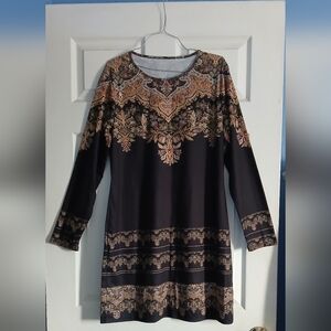 Elegant Black and Brown Midi Dress